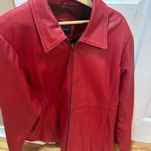 plus size women's red leather jacket